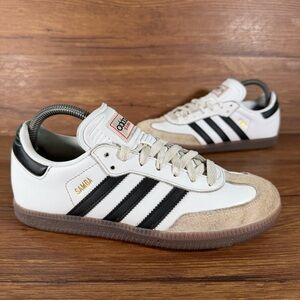 Adidas Samba White Leather Sneakers Size 5.5Y Low Top Shoes
